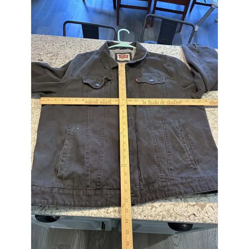 Levis Jacket Mens XL Black Lined Trucker Denim Casual Button/Zip Up